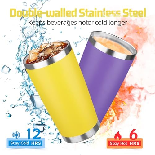 20 oz Tumbler with Lids and Straws, Stainless Steel Insulated Travel Coffee Mug, Double Wall Vacuum Insulated Tumblers, Powder Coated Coffee Tumbler for Cold & Hot Drinks (Yellow, 4 Pack) - Image 3