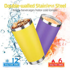 20 oz Tumbler with Lids and Straws, Stainless Steel Insulated Travel Coffee Mug, Double Wall Vacuum Insulated Tumblers, Powder Coated Coffee Tumbler for Cold & Hot Drinks (Yellow, 4 Pack) - Image 3