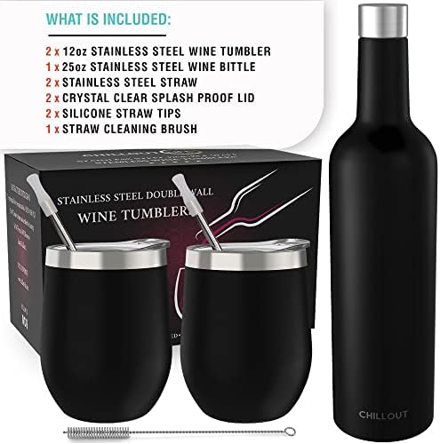 CHILLOUT LIFE 12 oz Stainless Steel Wine Tumblers 2 Pack & 1 Insulated Wine Bottle - Double Wall Vacuum Insulated Wine Glasses Cups with Lids and Straws Set Keeping Cold & Hot Gift Set - Image 5