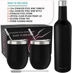 CHILLOUT LIFE 12 oz Stainless Steel Wine Tumblers 2 Pack & 1 Insulated Wine Bottle - Double Wall Vacuum Insulated Wine Glasses Cups with Lids and Straws Set Keeping Cold & Hot Gift Set - Image 5