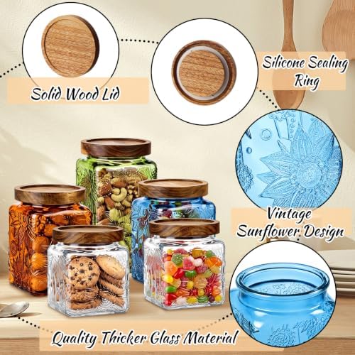 Gerrii Sunflower Square 5 Pcs Glass Container, Multicolor - Image 3