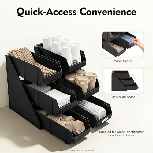 Serve Condiment Bin 3 Tier 6 Compartment Countertop Organizer Tea Station Organizer 20" L x 11" W x 13.8" H Plastic Containers Storage Bins for Coffee Shops Restaurants Dessert Shops bars - Image 3