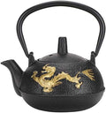 Tea Kettle, Chinese Style Tea Kettle Cast Iron Teapot with Gold Dragon Pattern Collectible Crafts for Tea House Restaurant Family Loose Leaf and Tea Bags by Tomotato