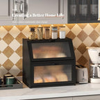 STDDRE Bread Box for Kitchen Countertop Bin Double Layer Bread Box Storage Container Extra Large Capacity with Diamond Pattern Windows (Black, Extra Large) - Image 6