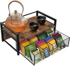 Homode Tea Bag Organizer, Wood Tea Organizers and Storage Chest, Teabag Holder with Storage Drawer,Tea Station Chest Display Container Box for Countertop Kitchen, Rustic Brown by Homode