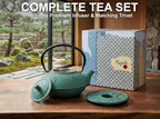 85 Oz XXL Green Bamboo Cast Iron Teapot, Enamel Interior, Infuser & Trivet - Image 3
