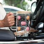 Sip-Sip Hooray! Halloween Coquette Pumpkins 40oz Glass Tumbler with Handle - Image 6