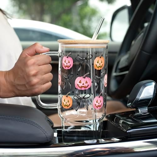 Sip-Sip Hooray! Halloween Coquette Pumpkins 40oz Glass Tumbler with Handle - Image 6