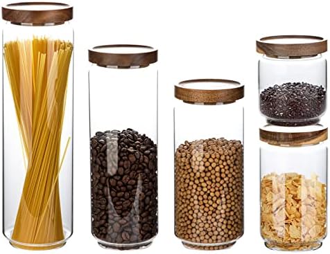 Glass Storage Jars Set with Airtight Wood Lids by HOMTOP