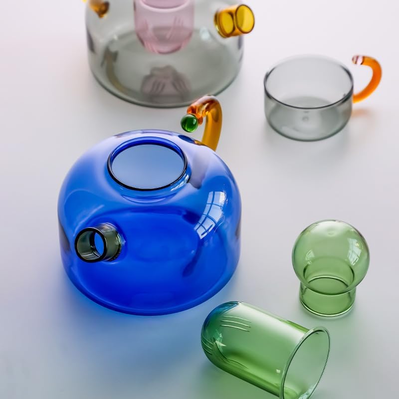 Glass Teapot Stovetop 13 OZ/400ml, Tea Pot with Removable Infuser, Colorful Clear Tea Kettle, Teapot Blooming and Loose Leaf Tea Maker Tea Brewer for Camping, Travel (Tea Pot-Blue) - Image 3