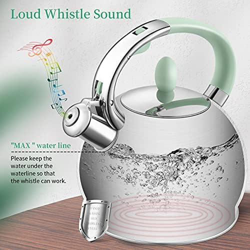 Tea Kettle Stovetop, 2.64 Quart Food Grade Whistling Tea Pot, Mint Green - Image 2