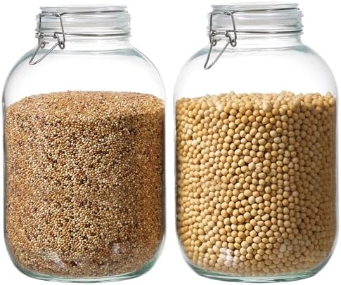 1 Gallon Glass Food Storage Jars with Airtight Lids, Set of 2 – Clear Preserving Seal Wire Clip Fastening Canisters for Kitchen Canning, Flour, Cereal, Pasta, Sugar, Beans, Pickling Jars (1gallon*2) by Unknown