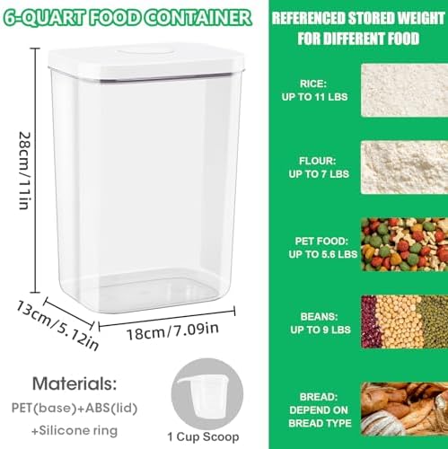 6 Qt Flour Sugar Storage Containers with Pop-up Lid Airtight 11 Lb Rice Bin - Image 2