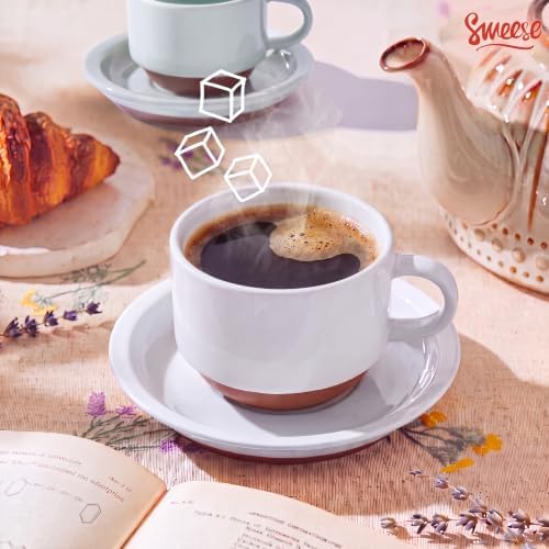 Sweese 2.5 oz Stackable Coffee Cups with Saucers and Metal Stand Set of 4 - Image 5