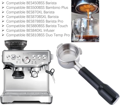 54mm Bottomless Portafilter Compatible with Breville Sage Espresso Machine Barista Express Pro Bambino BES450/BES500/BES840XL/BES870/878/880 Stainless Steel Filter Basket Plastic Handle - Image 6