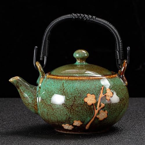KEYDUACU Japanese Tea Set, Kiln-Formed Ceramic Tea Set, Plum Blossom Embossed, Includes 1 Teapot, 6 Teacups,Tea Tray,Strainer, Used for home, outdoor, gift, Chinese Kung Fu Tea Set(FDMH-GREEN) - Image 3