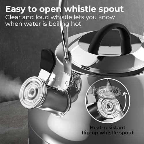 Stovetop Whistling Tea Kettle 2.4 QT / 2.3L, Stainless Steel Water Kettle for Induction, Gas & Electric Stoves, Fast Boiling Tea Kettle with Loud Whistle, Cool Touch Handle, Wide Lid, Shiny, Silver - Image 5