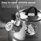 Stovetop Whistling Tea Kettle 2.4 QT / 2.3L, Stainless Steel Water Kettle for Induction, Gas & Electric Stoves, Fast Boiling Tea Kettle with Loud Whistle, Cool Touch Handle, Wide Lid, Shiny, Silver - Image 5