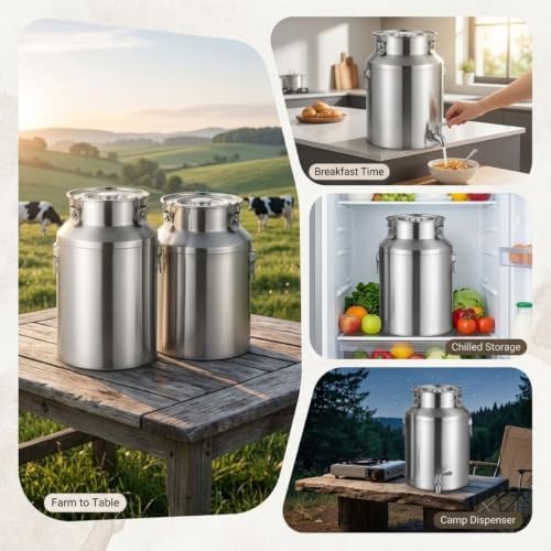 1-26 Gallon Stainless Steel Milk Bucket Beverage Dispenser with Faucet - Image 6