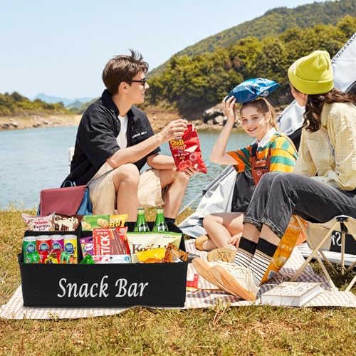 2 Pack Snack Organizer for Countertop With Handles - 6 Compartment Box Basket, Bar Station, Kitchen Cabinet Pantry Storage - Black - Image 5