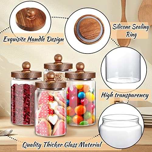 Gerrii 4 Pcs 32 oz Glass Jars with Acacia Wood Lids, Airtight Canisters - Image 4
