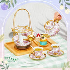 Zhehao 20 Pcs Porcelain Tea Set for Adult, with Metal Holder, Purple - Image 5