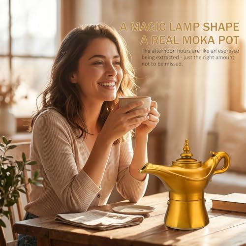 Genie Lamp Moka Pot, 3 Cup Stovetop Espresso Maker, Portable Aladdin Coffee Percolator for Home & Camping,Novelty Gifts for Father - Image 7