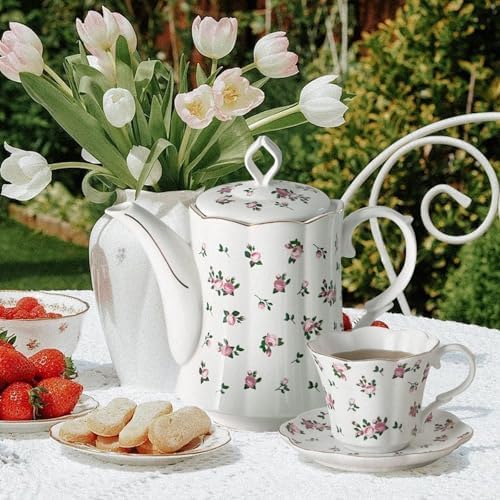 Vintage Floral Tea Pot with Infuser, 45oz, Ceramic Teapot with Tea Strainers for Loose Leaf Tea, Rose Teapots for Tea Party - Image 5