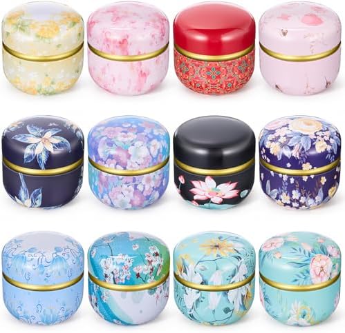 12 Pcs Airtight Tea Tins with Lids, Vintage Decorative Containers by LOYIM