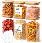 Glass Pantry Storage Containers with Lids 1/1.6 Qt 6 Pack Square by KTMAMA