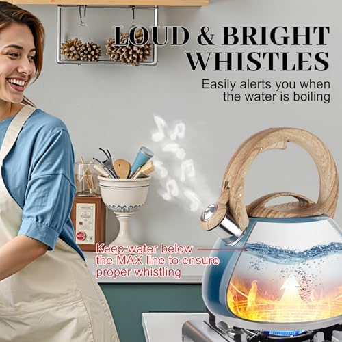 MARSKITOP Tea Kettle Stovetop Whistling, 2.6 Quart Tea Pot for Stove, Food Grade Stainless Steel Teapot for Stovetop with Anti-Hot Handle, Suitable for All Heat Sources, Blue - Image 4