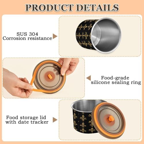 Stainless Steel Coffee Storage Containers with Airtight Lid, Gold Glitter Fleur De Lis 17oz Food Storage Container Kitchen Canister for Tea, Coffee Beans, Ground, Sugar Storage - Image 4