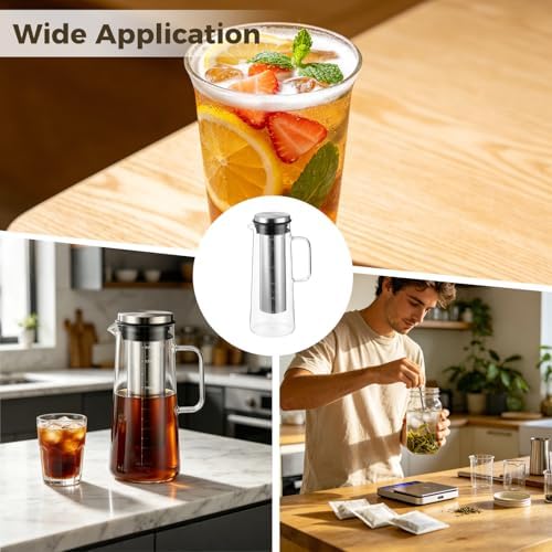 Cold Brew Pitcher, 1.4 L 48 Oz Borosilicate Glass Coffee Maker with Stainless Steel Mesh Filter and Airtight Lid, Iced Tea Maker for Home Beverage, Fridge Storage - Image 3