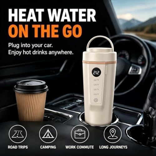 12V/24V Car Kettle, Portable Kettle for Hot Water (CREAM) - Image 6