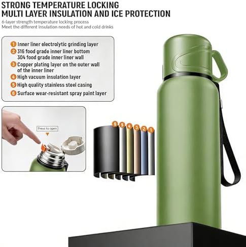Double wall vacuum Leakproof stainless steel wide mouth insulated water bottle;tea tumbler with infuser,cup,lid;smart thermoses hot drinks;thermal flask ice coffee with led digital temperature display - Image 5