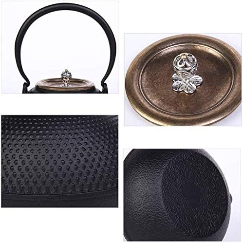 1250ml Teaware Japanese Tetsubin Tea Kettle Cast Iron Hobnail Teapot with Brass Lid Silver Button, for Loose Leaf Tea, Black - Image 6