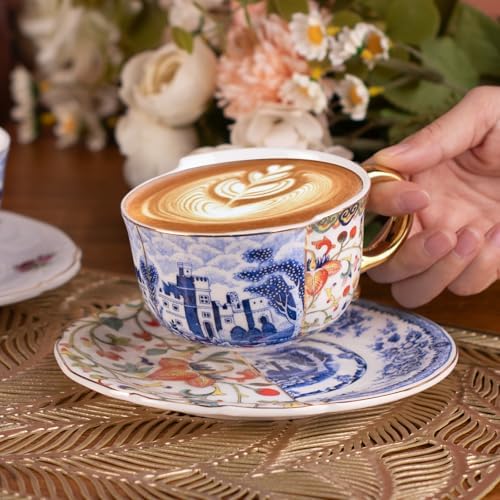 KAMMAK Tea Cups and Saucers Set of 2, Fine Bone China Coffee Cups, 582N - Image 4
