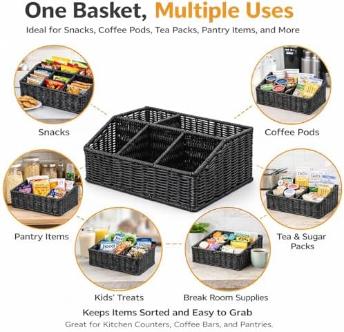 Snack Organizer for Countertop, snack basket, Food storage box, 5 Compartment Containers, Pantry Organizer for Chips, Popcorn, Candy, Pretzels - Image 3