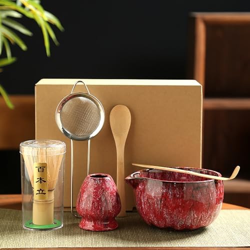 6PCS Matcha Tea Set Safe Bamboo Whisk Teaspoon Tea Sets Matcha Bowl Matcha Whisk Holder for Tea Lovers Tea-Making Tools by POWLAB
