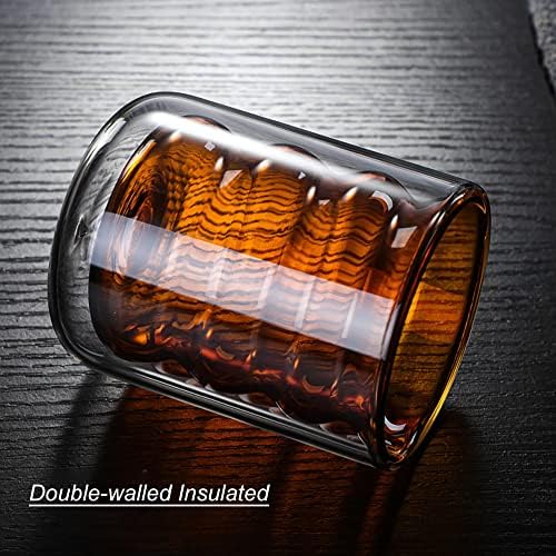 Double Wall Insulated Glass Cups for Coffee - Unique Ripple Shape Colorful Glass Mugs - Cute Shot Glass for Tea, Espresso, Cappuccinos, Latte, Martini, Cocktail, Macchiato, 220ml, 7.4 OZ, Set of 2 - Image 3
