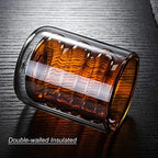 Double Wall Insulated Glass Cups for Coffee - Unique Ripple Shape Colorful Glass Mugs - Cute Shot Glass for Tea, Espresso, Cappuccinos, Latte, Martini, Cocktail, Macchiato, 220ml, 7.4 OZ, Set of 2 - Image 3