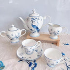 Bone Porcelain Coffee Pot Tea Cup Set With Blue Peacock Pattern Coffee Pot Set-Blue Peacock Sugar Bowl - Image 6