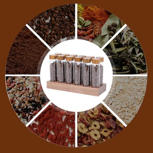 Coffee Bean Container, Single Dose Coffee Bean Storage, 12 Tubes Glass Storage with Wooden Stand, Leakproof Moisture-Proof Espresso with Lids for Tea, Spices - Image 6