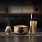 Matcha Whisk Set -4 Piece Ceremony Matcha Set with Matcha Whisk,Bamboo Matcha Scoop, Whisk Holder,Ceramic Matcha Bowl,Cat Design Matcha Tea Ceremony fit for Traditional Japanese Tea Ceremony (Cat) by ZUHSA