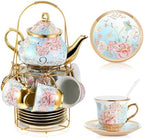 Zhehao 20 Pcs Porcelain Tea Set for Adult, with Metal Holder, Vivid by Zhehao