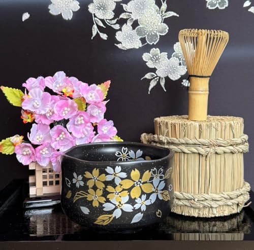 Japanese Traditional Mino Ware Handcrafted Mini Matcha Chawan Tea Bowl Cup Set With Chasen Bamboo Tea Whisk Ceremony Tableware Pottery (Tenmoku Sakura) - Image 5
