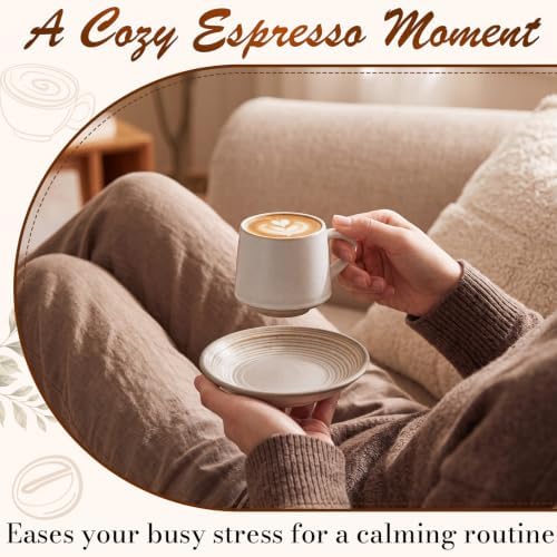 Espresso Cups Set, Latte Mugs Set of 4 Small Ceramic Coffee Mugs with 4 Saucers 4 Spoons Espresso Accessories for Machine Cappuccino Macchiato Latte Flat White Mocha Tea - Image 4