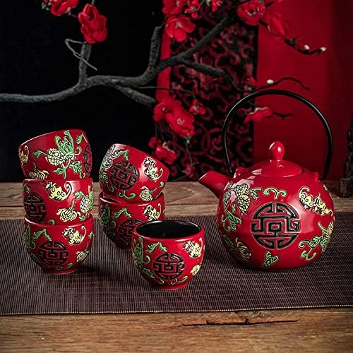 Wedding Supplies, Wedding Tea Set, Chinese Traditional Wedding Decoration Red Tea Set, Kung Fu Tea Set for Wedding Housewarming (Style C) - Image 3
