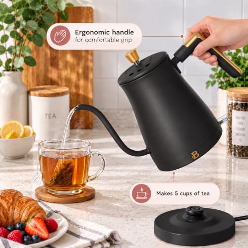 Beautiful Electric Gooseneck Kettle, 1 Liter, 1200W, Stainless Steel Interior, Fast Boil, Precision Pour Spout, Auto Shut-Off & Boil-Dry Protection (Black) - Image 4