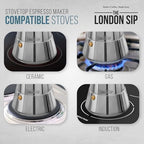 The London Sip Stainless Steel Stovetop Espresso Maker Moka Pot and Coffee Spoon Set - Image 4